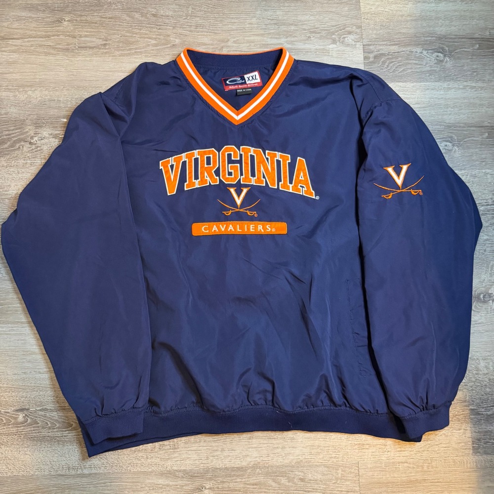 Cadre Virginia Cavaliers UVA Pullover Windshirt Navy Blue Orange Mens XXL